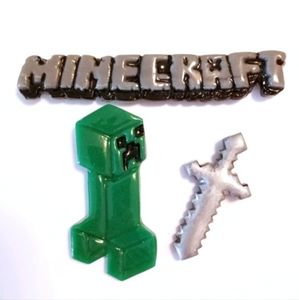 Minecraft green creeper, logo, and sword gamer magnets handmade new